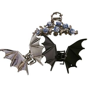 Silver and Black Bat Hair Clips